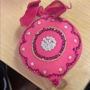 Pink Sequin Ornament with Ribbon